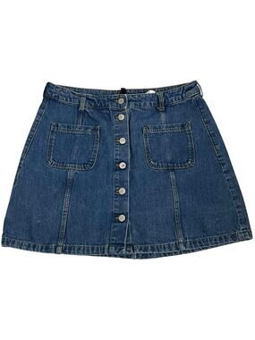 Divided Denim A Line Skirt Womens 12 Blue Button Front Pockets Casual Mini